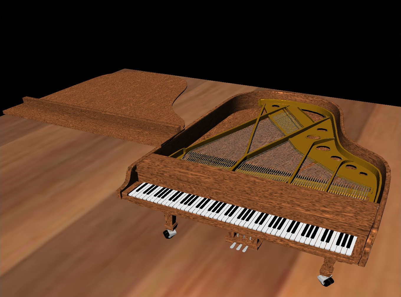 Grand piano render with the lid open